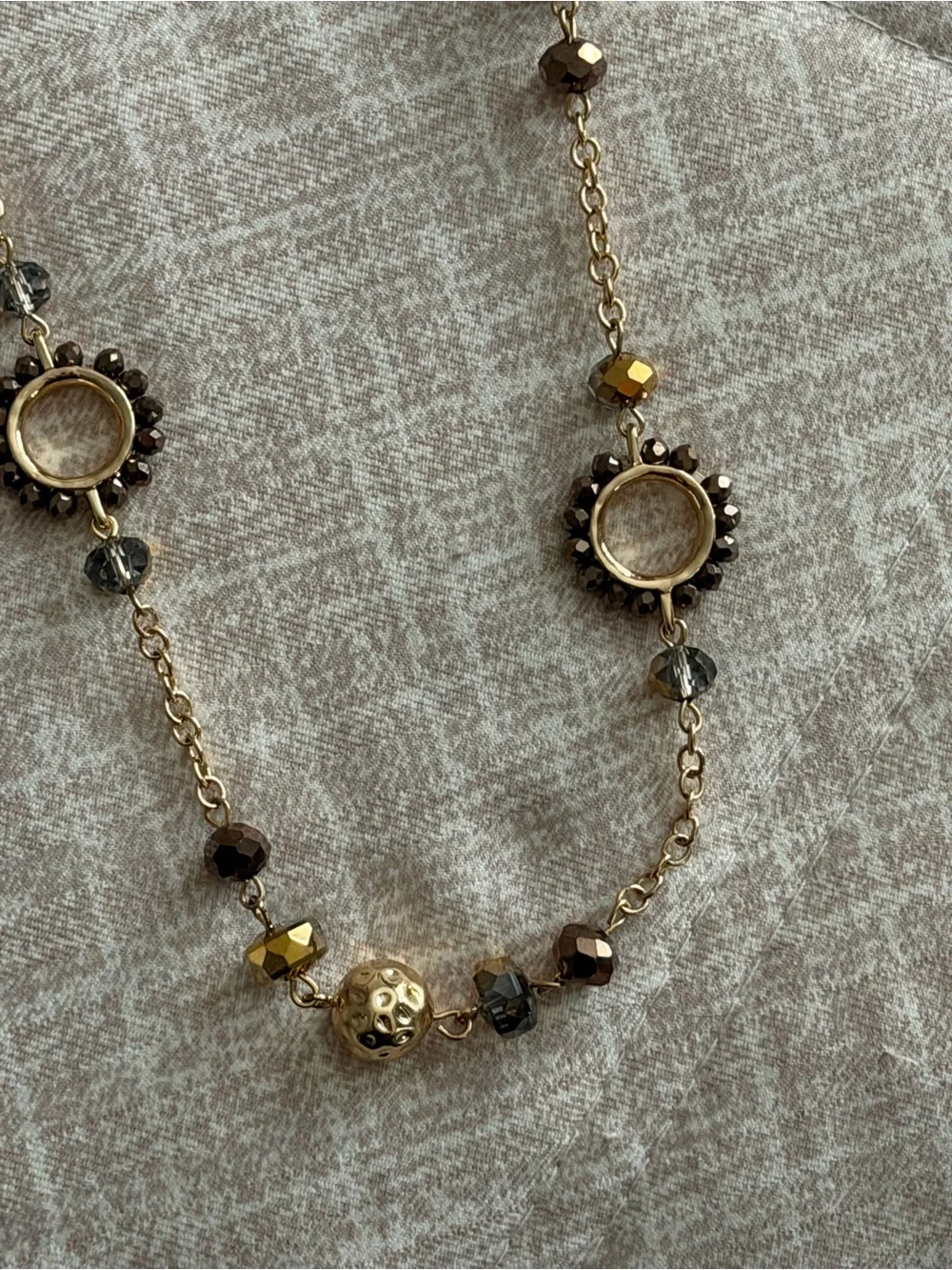 Long Gold-Tone Beaded Necklace with Round Accents